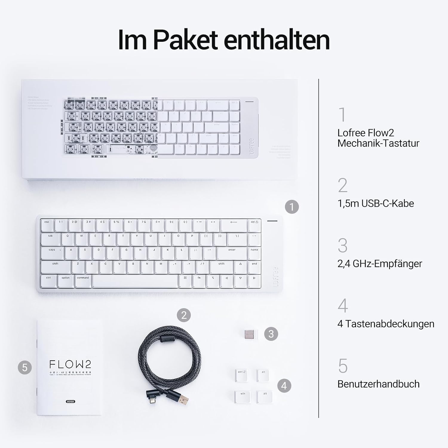 LOFREE Flow2 Low-Profile Mechanik-Tastatur(Deutsches Layout) - Aluminiumlegierung mit Surfer Lineare-Schalter Aufladbare kabellose Tastatur mit 3 Verbindungsmodi - Für Win&Mac (Silber, 100)