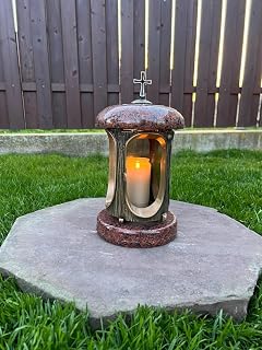 Granite Memorial Lantern - Cemetery Candle Holder for Grave Decor