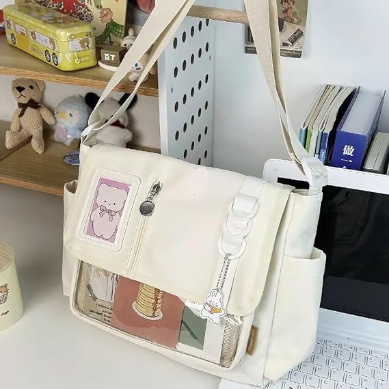 Itabag Crossbody Bag Japanese Harajuku School Bag Y2k Nylon Shoulder Messenger Bag Transparent Diy Badges Display Plate