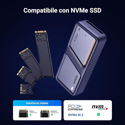 UGREEN Case SSD M.2 NVMe PCIe 40 Gbps Enclosure Esterno Disco Rigido | UASP TRIM USB 4.0 da 2230 2242 2260 2280 di M-Key o M+B Key Compatibile con con 970 Evo Plus 980 PRO WD SN770 Kingston - 3