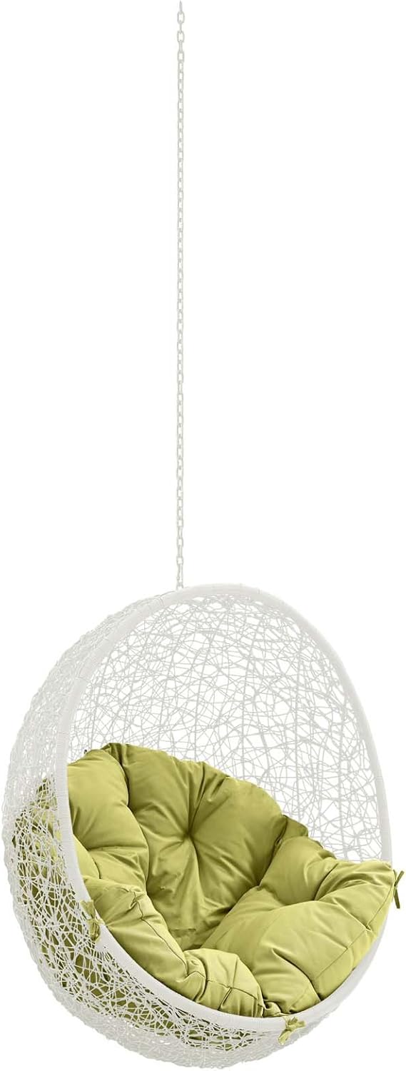 Modway Hide Wicker Rattan Outdoor Patio Swing Chair with Hanging Steel Chain in White Peridot