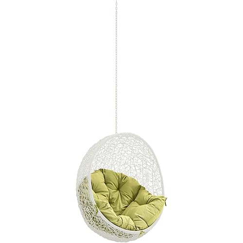Modway Hide Wicker Rattan Outdoor Patio Swing Chair with Hanging Steel Chain in White Peridot