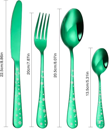 Miniatura 6 de Juego de utensilios festivos, juego de cubiertos de Navidad duraderos, juego de cubiertos de Navidad con superficie de espejo, juego de cubiertos de