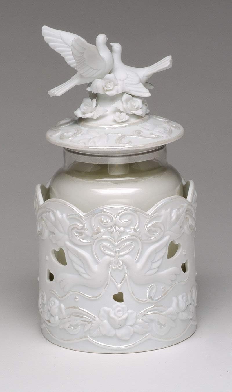 Fine Porcelain White Double Dove Candle Jar Topper and Candle Jar Holder (Fits 22oz Glass Candle Jar, Candle Jar NOT Included), 3-3/4" H & 4 1/2" H
