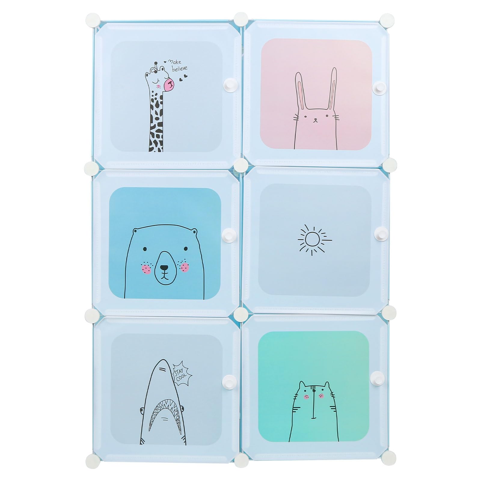 Supfine Aufbewahrungsschrank für Kinder, 6 Würfel, modularer Schrank mit Türen, Regal aus Kunststoff, ABS, Aufbewahrungsschrank für Spielzeug, Kleidung (blau, 74 x 37 x 110 cm)