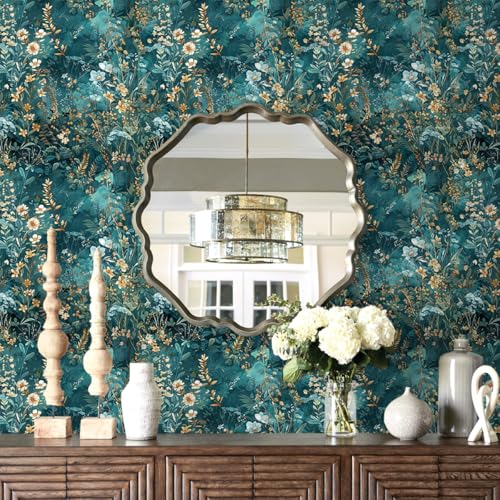 lenify Floral Peel and Stick Wallpaper Green Flower Contact Paper 16.9inch x 118.1inch Botanical Self Adhesive Wallpaper for Bedroom Bathroom Vintage Decorative Cabinet Removable Paper Vinyl Roll