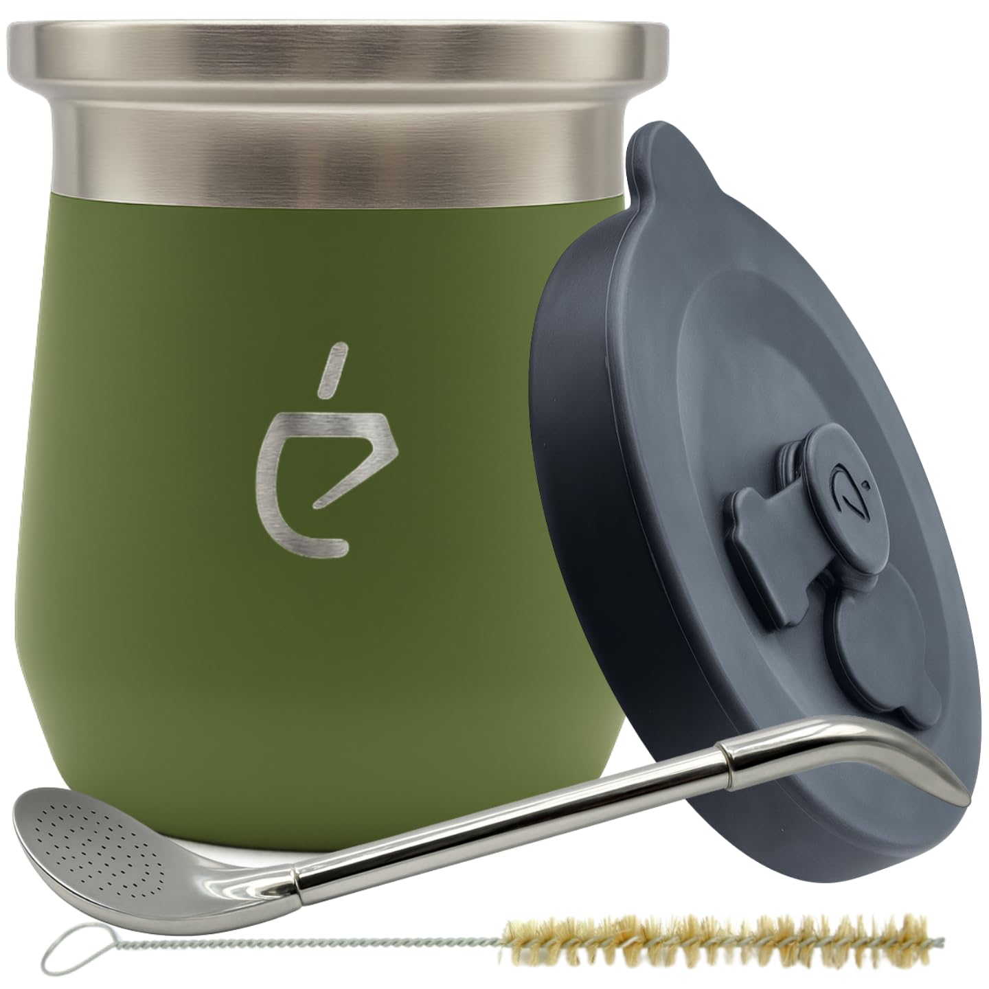 Yerba Mate Set Un Mate Thermolid DualFlow PRO Forest Green – Matero Térmico 230 ml, Bombilla PRO, Cepillo, Tapa 100% Hermética (Verde)