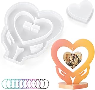 2 Pcs Heart Photo Frame Silicone Mold Set with 10 Chains Epoxy Resin Mold for DIY Photo Display, Wedding Decor, Home Decoration, Memory Keepsake (Heart)