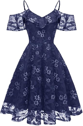 Womens Vintage Lace Floral Wedding Party Dress Short Aline Cocktail Swing Dress Spaghetti Strap Bridesmaid Sundress
