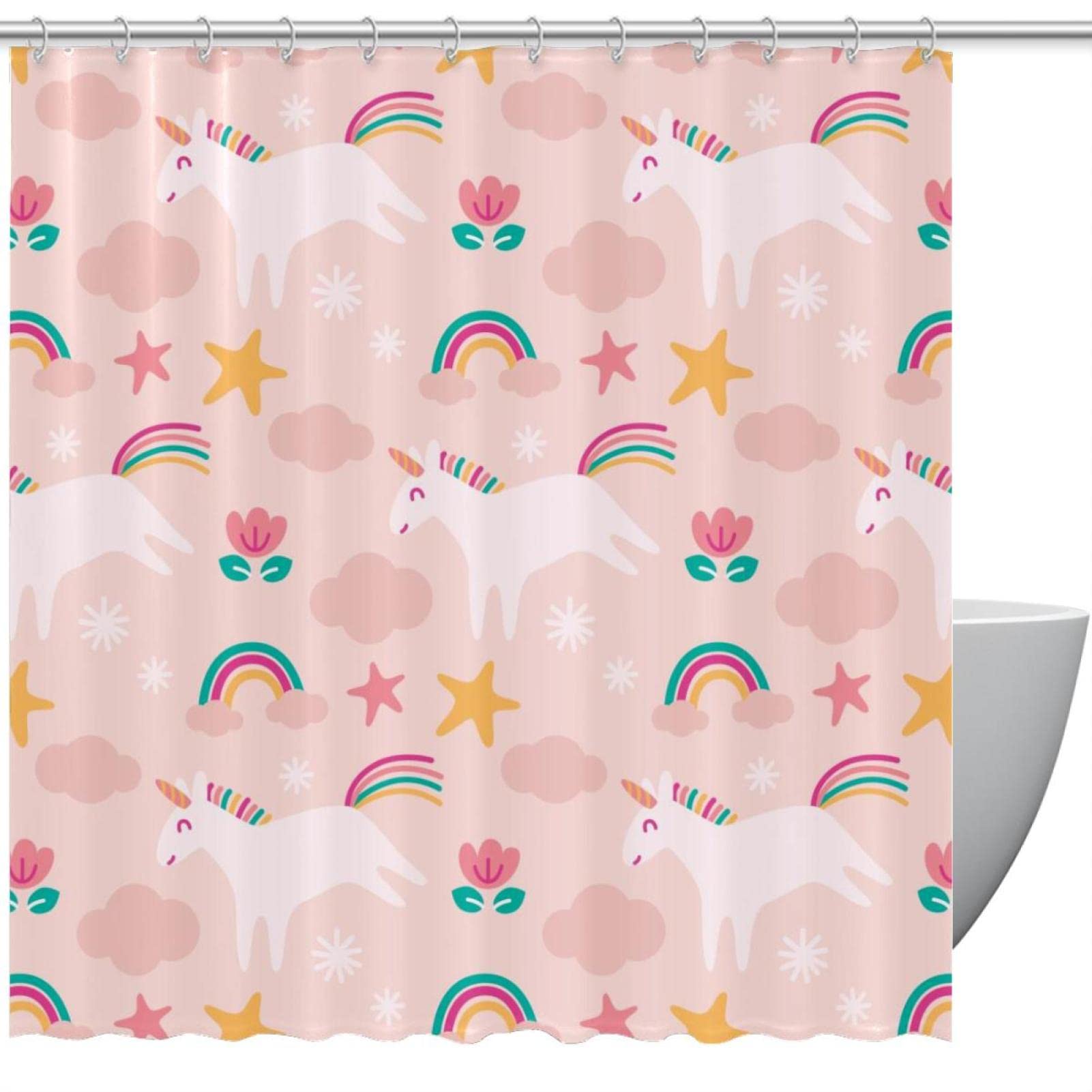 Rideau de douche imperméable licorne 168x183 cm avec 12 crochets inclus pour salle de bain