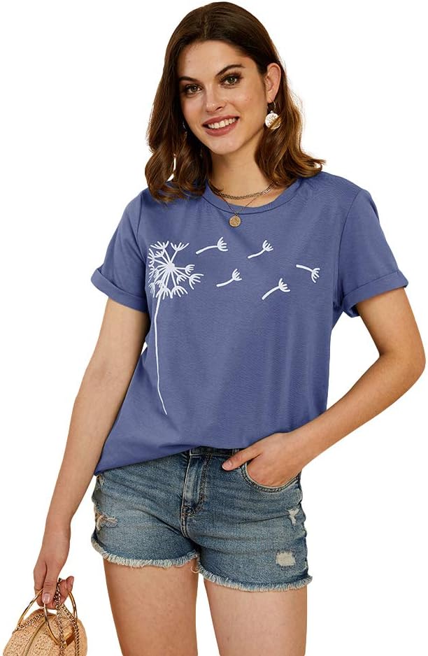 Cicy Bell Women's Dandelion Print T Shirts Cute Graphic Tees Short Sleeve Summer Cotton Tee Tops - Image 2