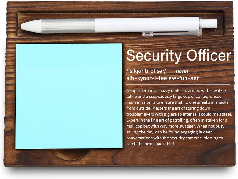Security Officer Desk Gift, Funny Job Definition Engraving, Unique Appreciation Gift for Guards & Patrol Officers, Wooden Sticky Note Holder, 6.4*4.6*0.6 inches,LQQ47