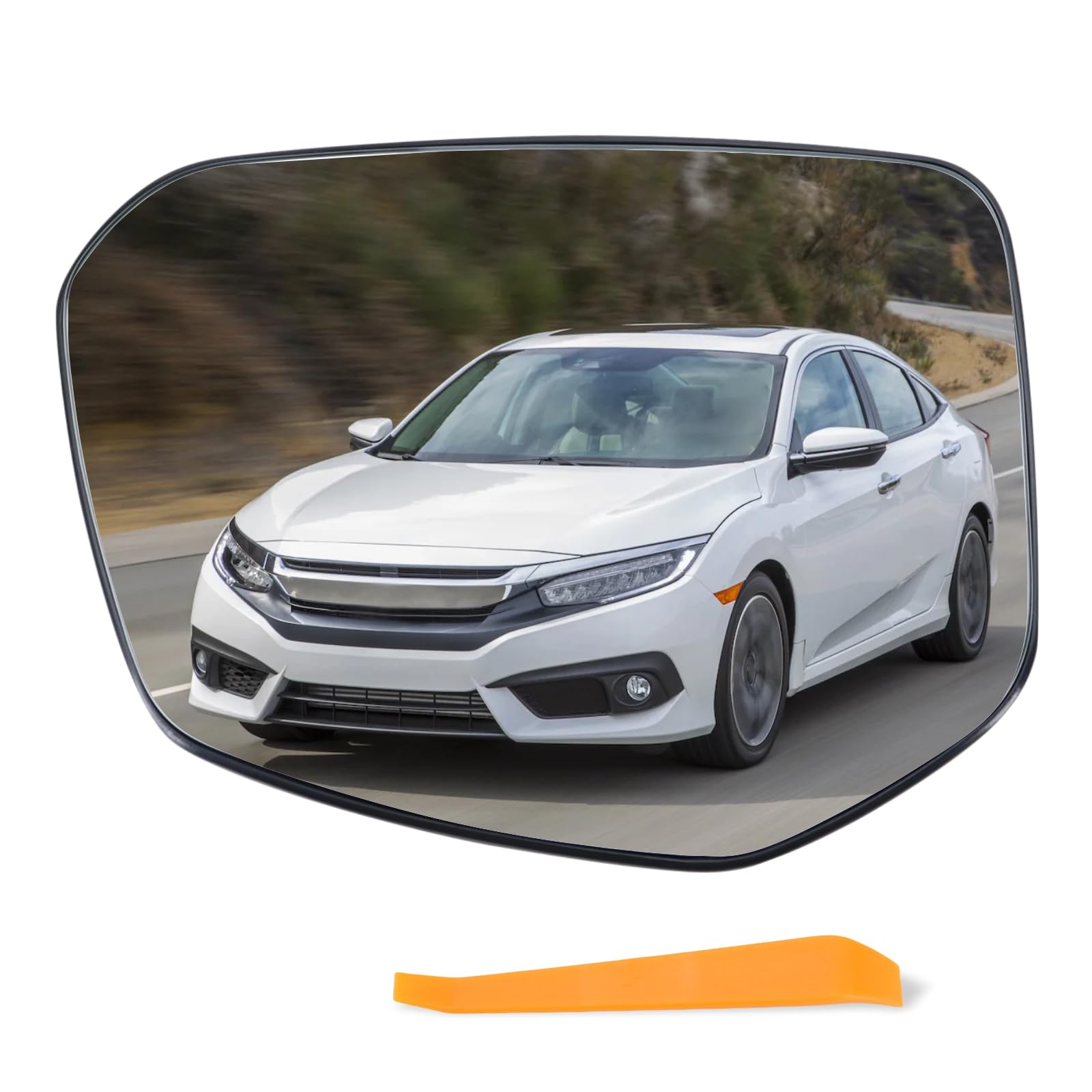 Left Driver Side Mirror Glass with heated with backing plate Compatible with 2016 2017 2018 2019 2020 2021 Honda Civic,(with a tool),Replace#76253-TBA-C01