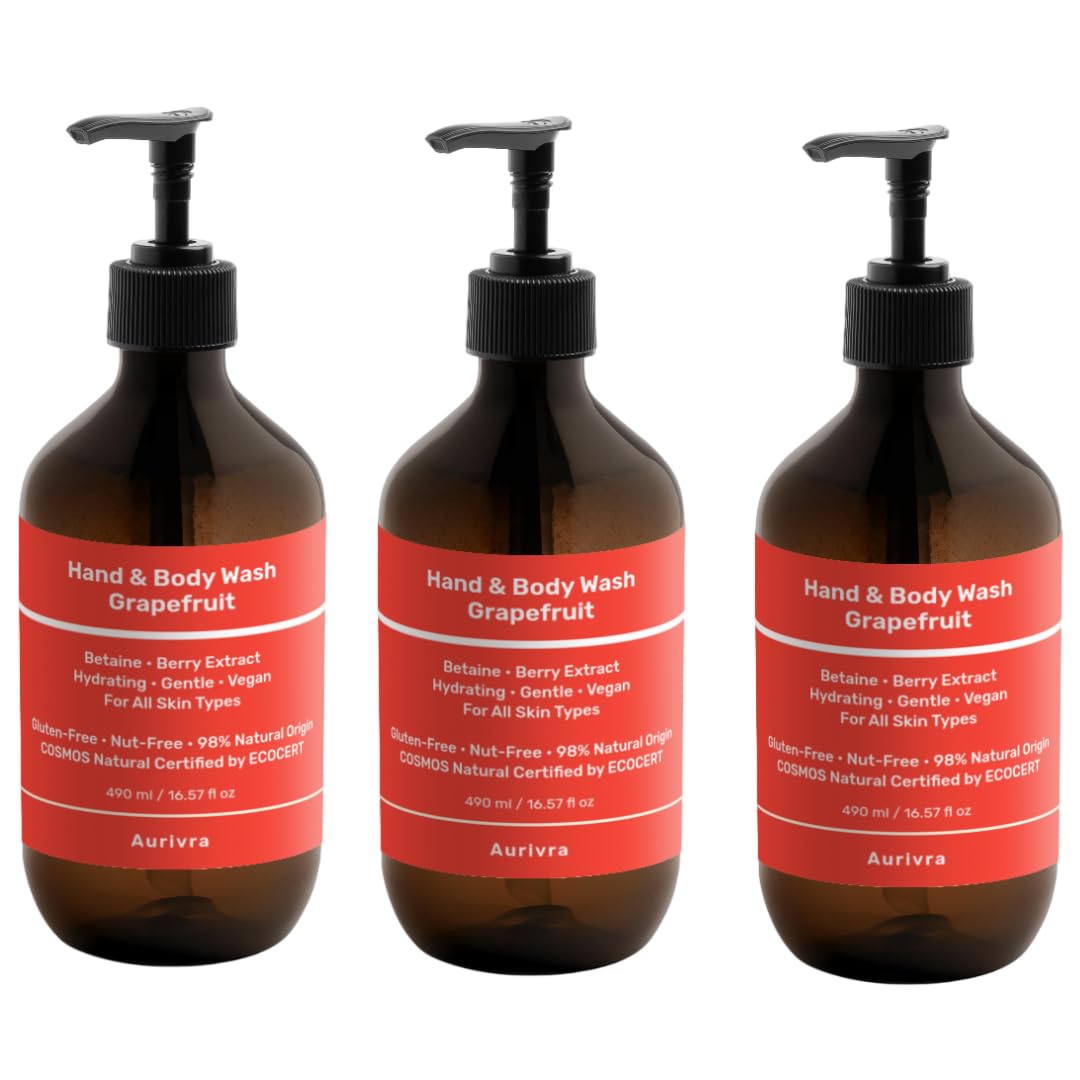 Grapefruit Hand Body Wash Hydrating Vegan Cleanser for All Skin Types Gentle Moisture-Rich Formula with Betaine Berry Extract
