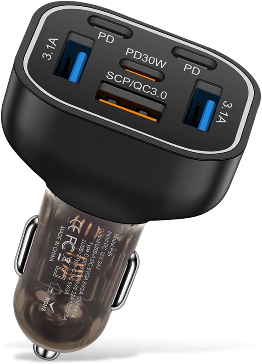 Multi port 6 Ports USB C Car Charger 12v 24v Cigarette Lighter Charger Adapter With PD30W Fast Charge Compatible with Iphone 16 15 14 13 12 11 Pro max Plus Samsung Huawei Xiaomi and more Android phone Multi port 6 Ports USB C Car Charger 12v 24v Cigarette Lighter Charger Adapter With PD30W Fast Charge Compatible with Iphone 16 15 14 13 12 11 Pro max Plus Samsung Huawei Xiaomi and more Android phone