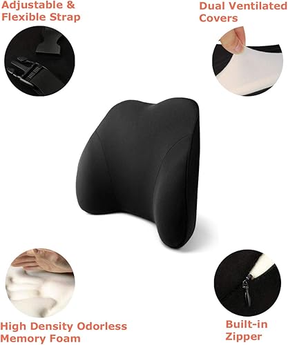 Miniatura 3 de Tektrum Almohada lumbar ortopédica para asiento de automóvil, silla de hogar, oficina, viajes, respaldo, diseño ergonómico 3D que se ajusta a la