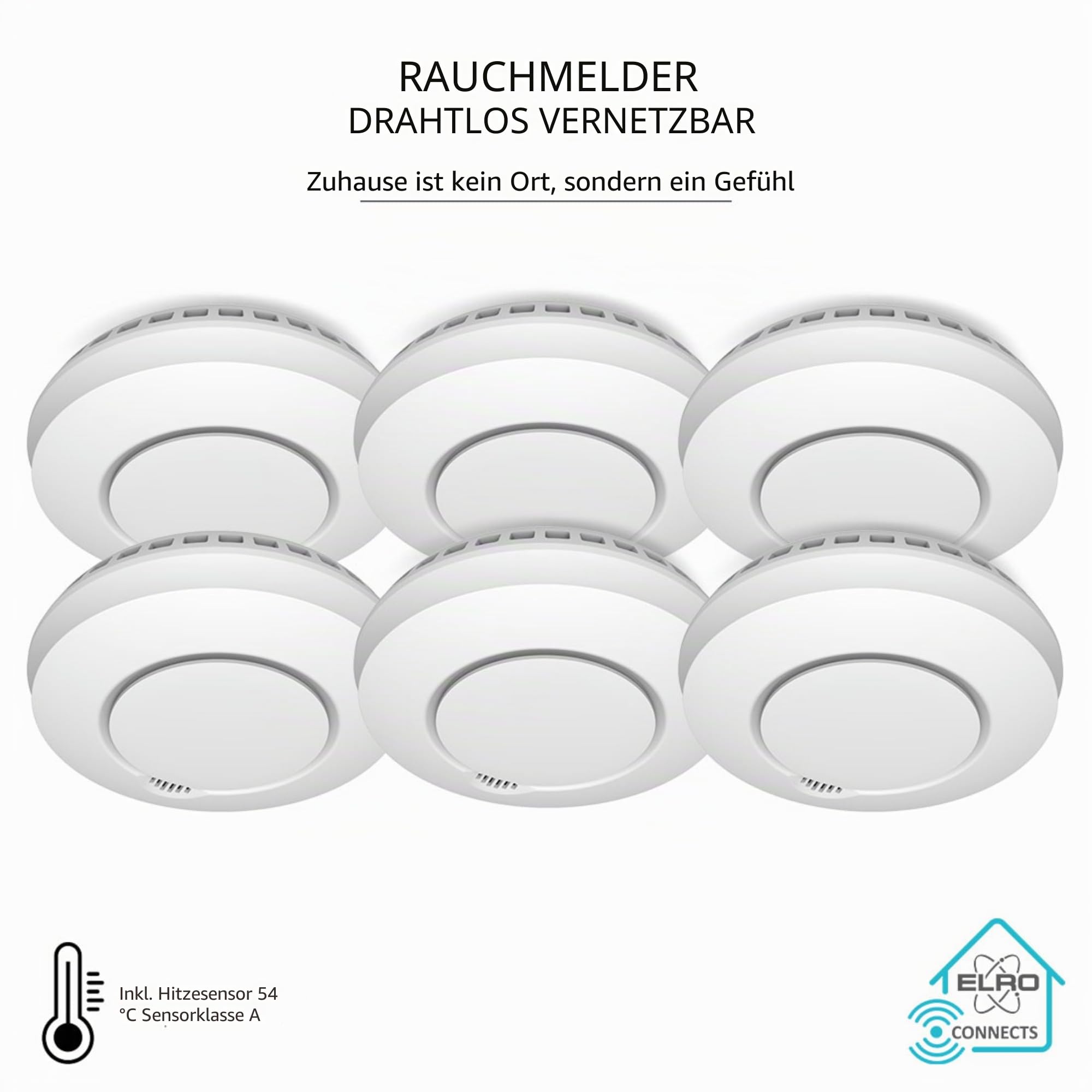 ELRO FZ5002R Connects Funk Rauchmelder-DIN EN14604 geprüft-mit Hitzesensor-Vernetzbar-2-er Set, 6 Stück