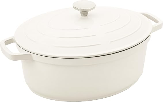 Oval Casserole Dish Cream Cast Aluminium with Lid 32cm Diameter 5.8 Litre Capacity Suitable for Ovens and Hobs XO-632CR Cream