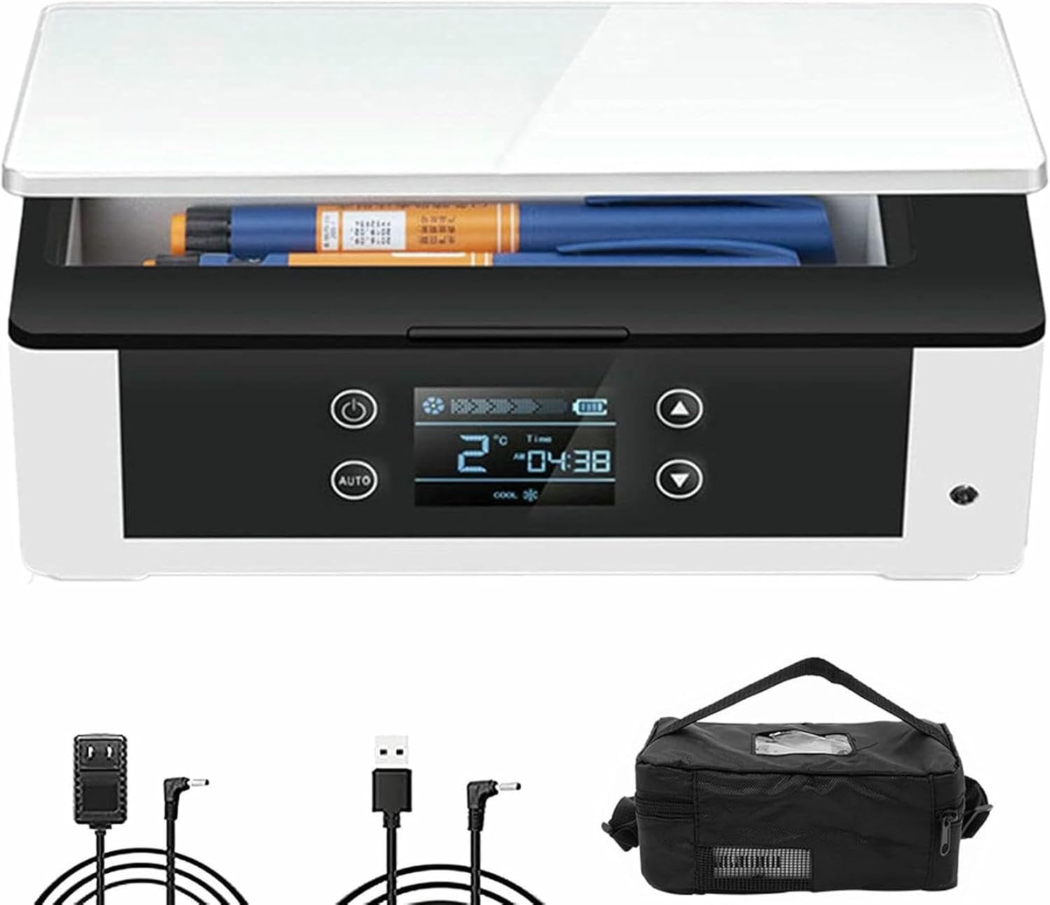 Insulin Refrigerator, Mini Cooler, Large Capacity Portable Refrigerated Box Insulin - Refrigerator Portable Electric Cooler Interferon Insulin Drug for Car or Home Travel,1battery