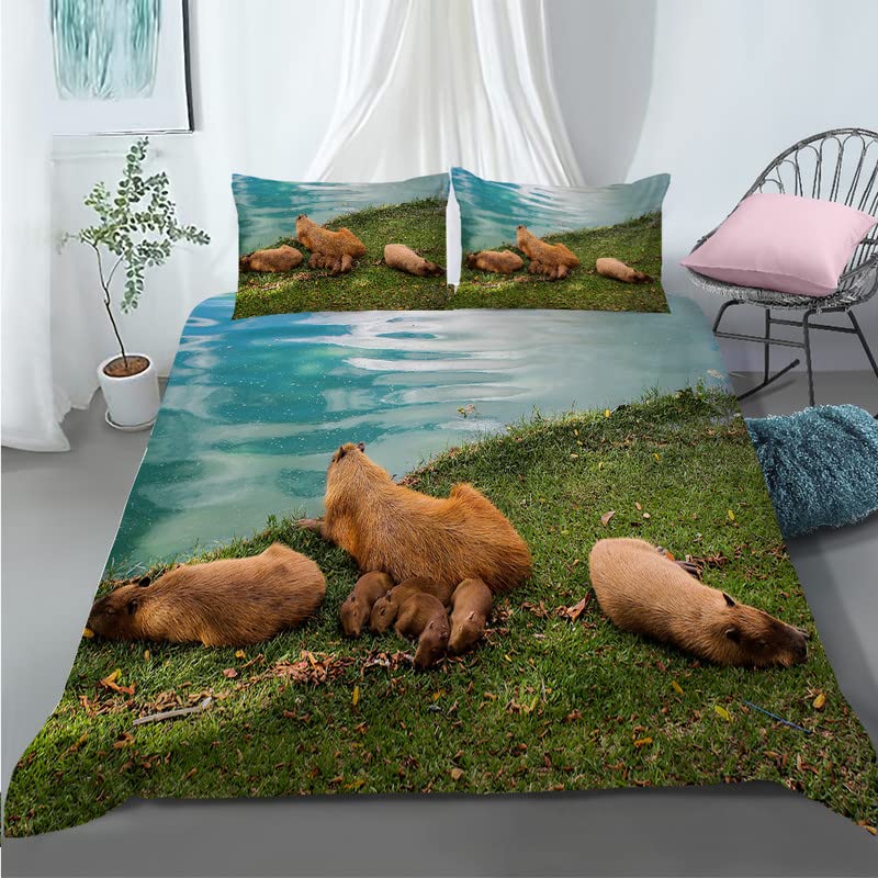 Housse de couette 160x200 capibara en microfibre avec 2 taies d'oreiller