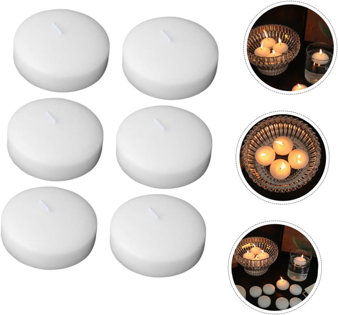 6pcs Small Round Floating Candles 4.5×2.5cm Unscented Dripless Wax Party Supplies for Weddings Romantic Dinners and Birthday Receptions