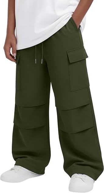 Boys Cargo Pants Baggy Wide Leg Pleated Front Sweatpants with Pocket Kids Back to School Pants for 5-14 Years