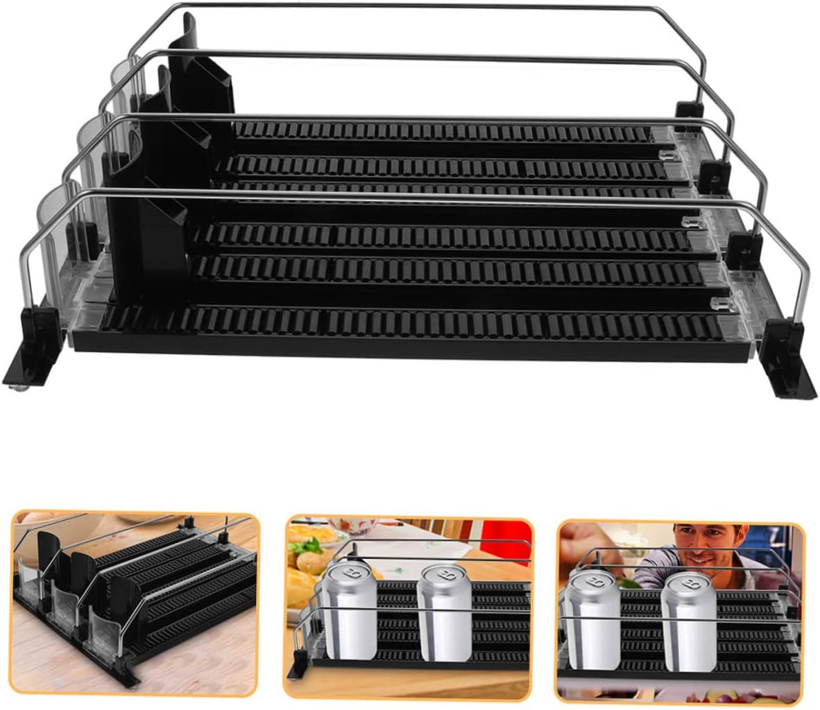 KICHOUSE 3pcs Beverage Propeller Glide Drink Dispenser Organizer for Refrigerator No Tilt Design