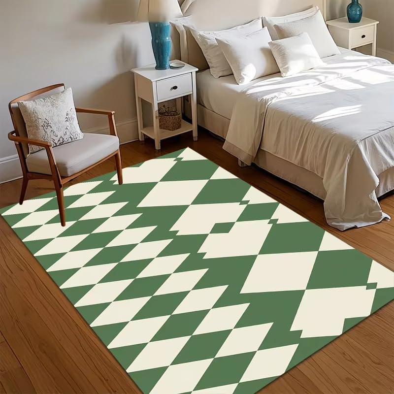 Tapis de sol géométrique lavable losanges nordiques pour déco salon et chambre