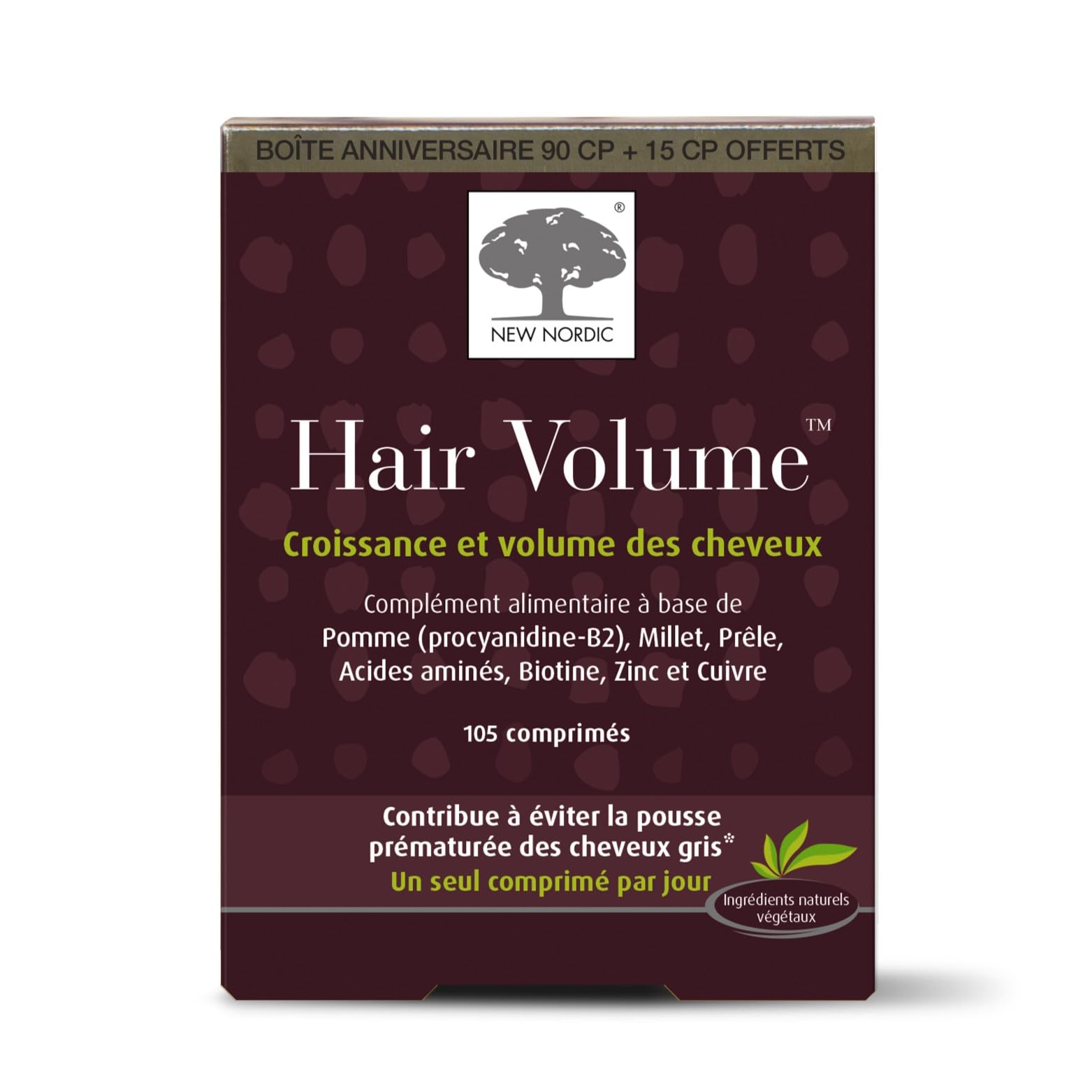 New Nordic Hair Volume Pomme Biotine Zinc & Cuivre – 105 comprimés cheveux