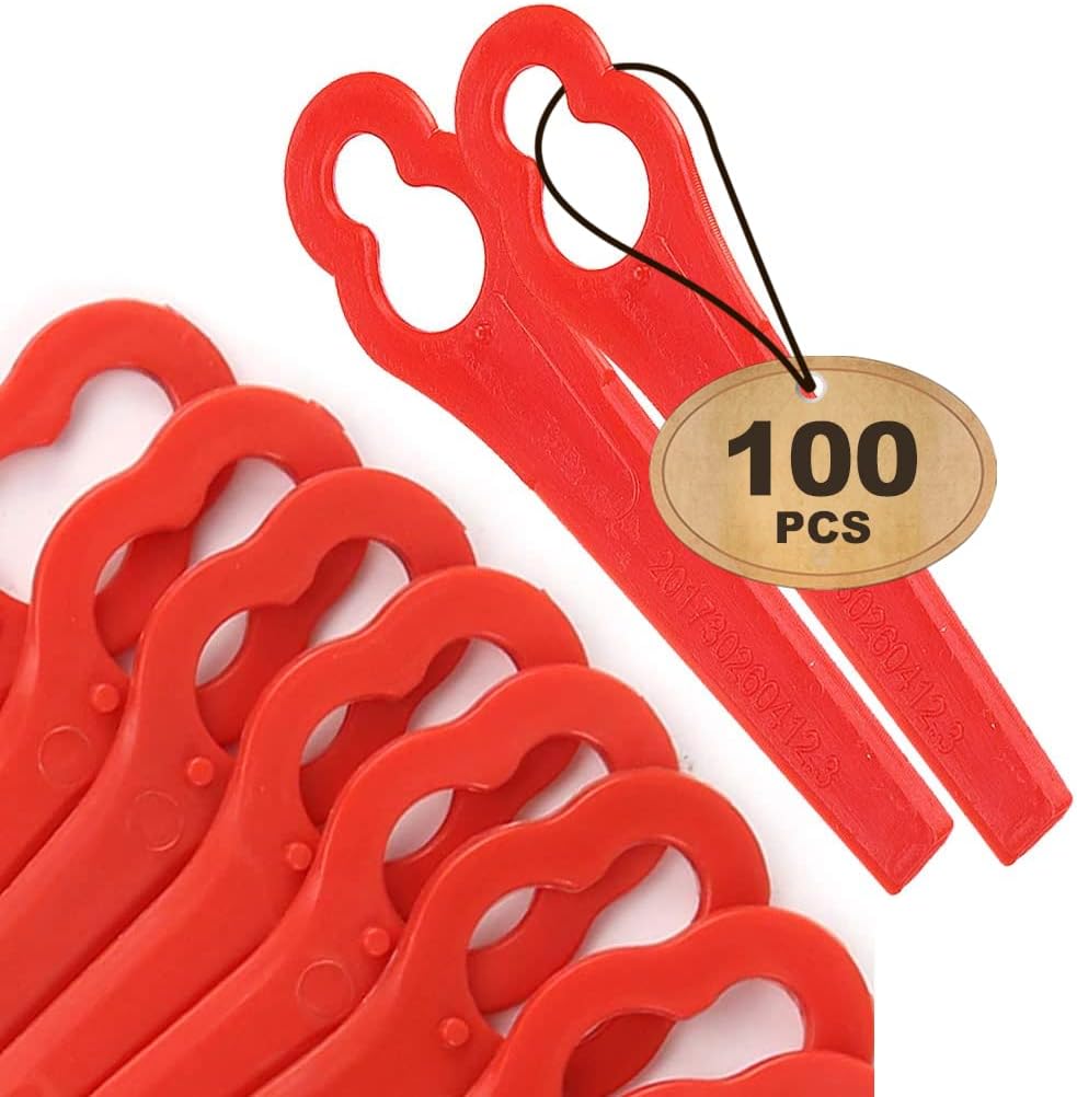 Chuancheng 100Pcs Plastic Cutter Blades Replacement for Stihl PolyCut 2-2 Garden Lawn Mower Trimmer Blades 4008 007 1000 Grass Cutter Tool (100)