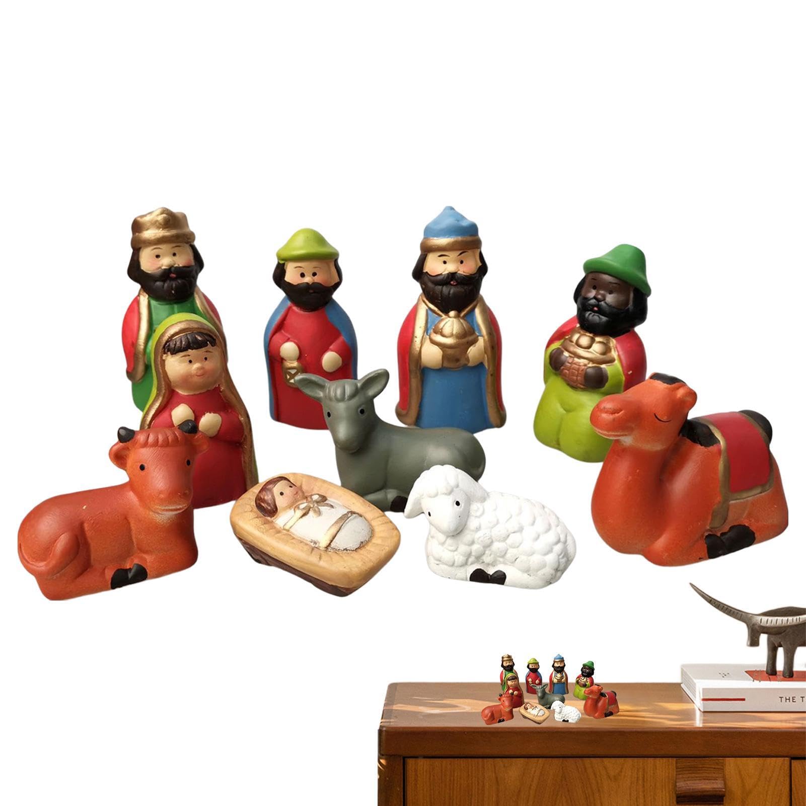 Set di statuette per presepe di Natale, statuette per la nascita | di Gesù per interni, 10 pezzi, decorazione natalizia per libreria, camera da , chiesa,
