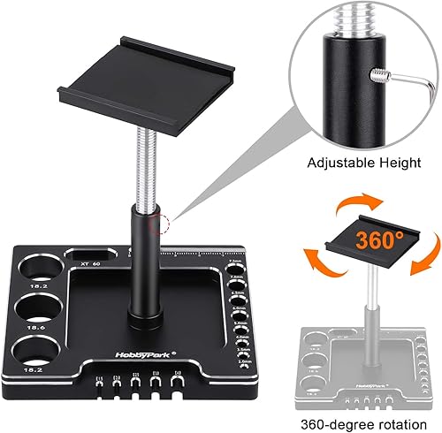 Miniatura 4 de HobbyPark Soporte de trabajo sobre orugas RC 118 124 con rotación de 360 grados, elevador o inferior, estación de trabajo de reparación de