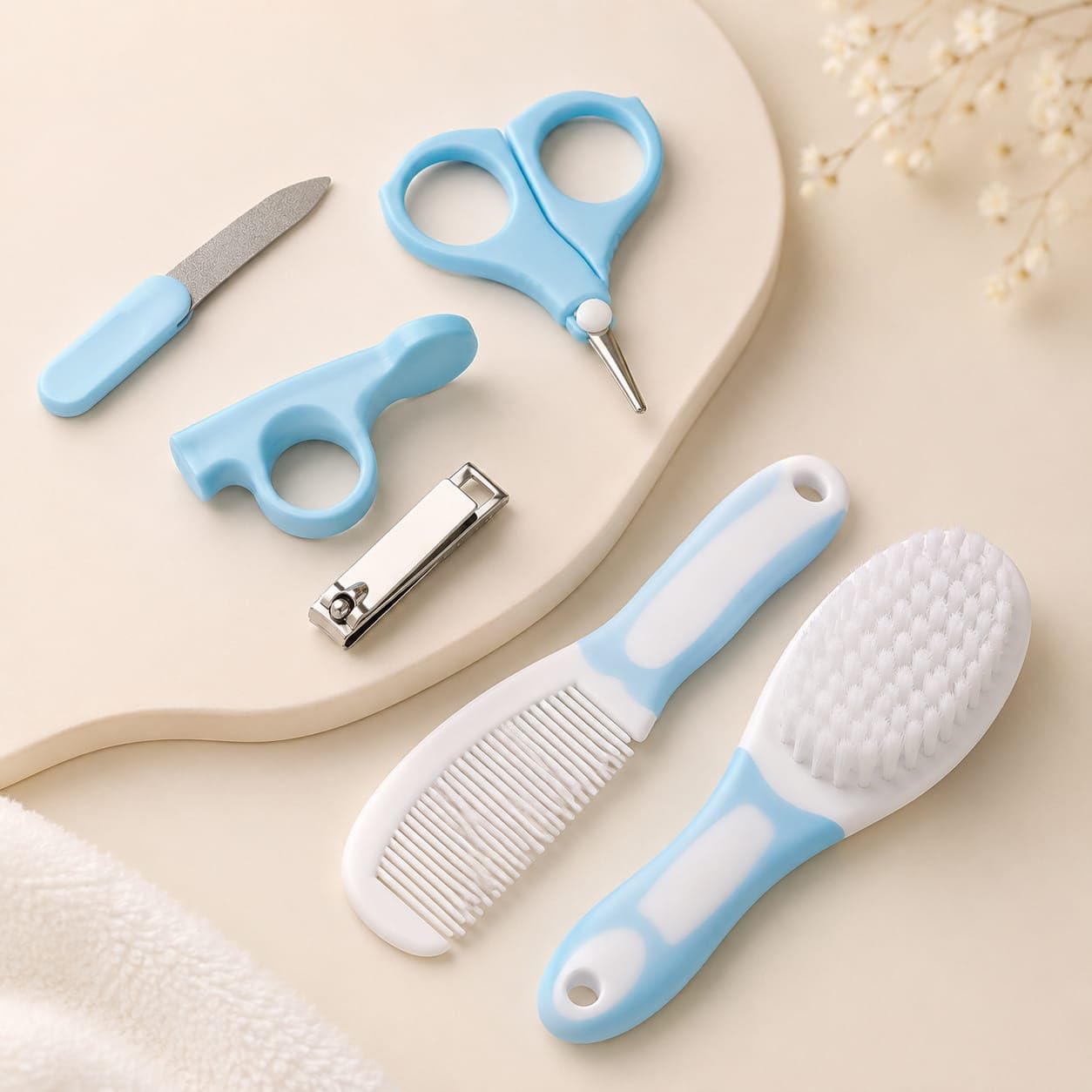 Joy Buzz Baby Grooming Kit 6 in 1 | Infant Healthcare & Grooming Set with Soft Hair Brush, Comb, Nail Clipper, Safety Scissors, Nail File & Finger Toothbrush | Newborn Baby Care Essentials-image-44