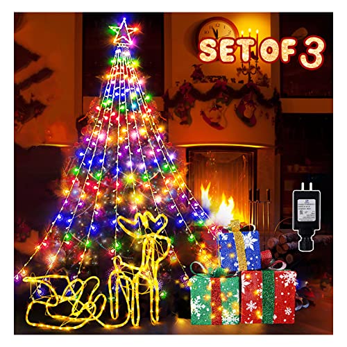Set of 3 Christmas Lights Decorations, 200 LEDs Lighted Christmas Reindeer&74 LED 3 Pack Lighted Gift Boxes with Bows&11.8 ft 344 LED Waterfall Tree Lights with Topper Star String Lights Set of 3 Christmas Lights Decorations, 200 LEDs Lighted Christmas Reindeer&74 LED 3 Pack Lighted Gift Boxes with Bows&11.8 ft 344 LED Waterfall Tree Lights with Topper Star String Lights