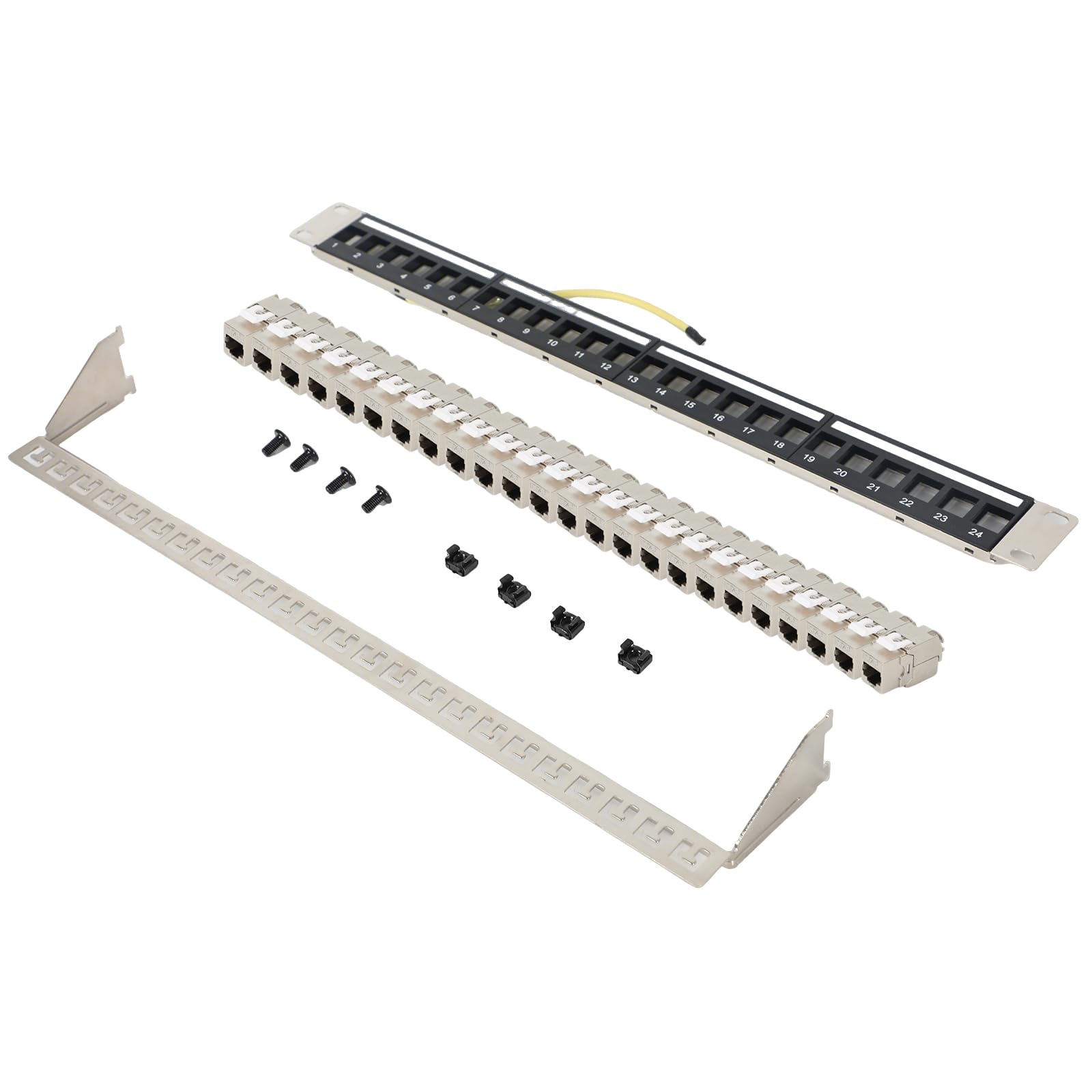 Panneau de brassage CAT7 24 ports, panneau de distribution, montage en rack 19", 24 modules Keystone Cat7, réseau LAN RJ45 blindé, 10 Gbit/s 600 MHz