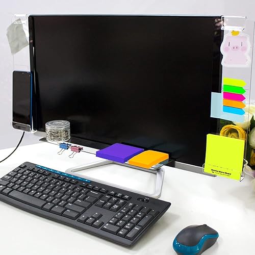 Miniatura 7 de DailyTreasures - Tablero de notas acrílico para monitor, 2 paneles laterales para monitor de computadora (izquierdo + derecho), 1 estante para bloc