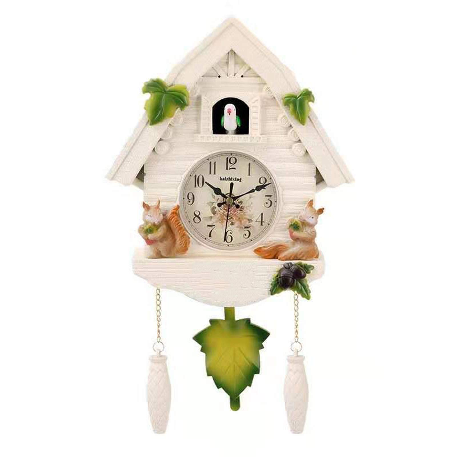 Minimalist Modern Design Cuckoo Clock, Living Room Wall Decor Handcrafted Wood Cuckoo Clock, Antique Clock Quartz Pendulum Wall Clock Home,White,B