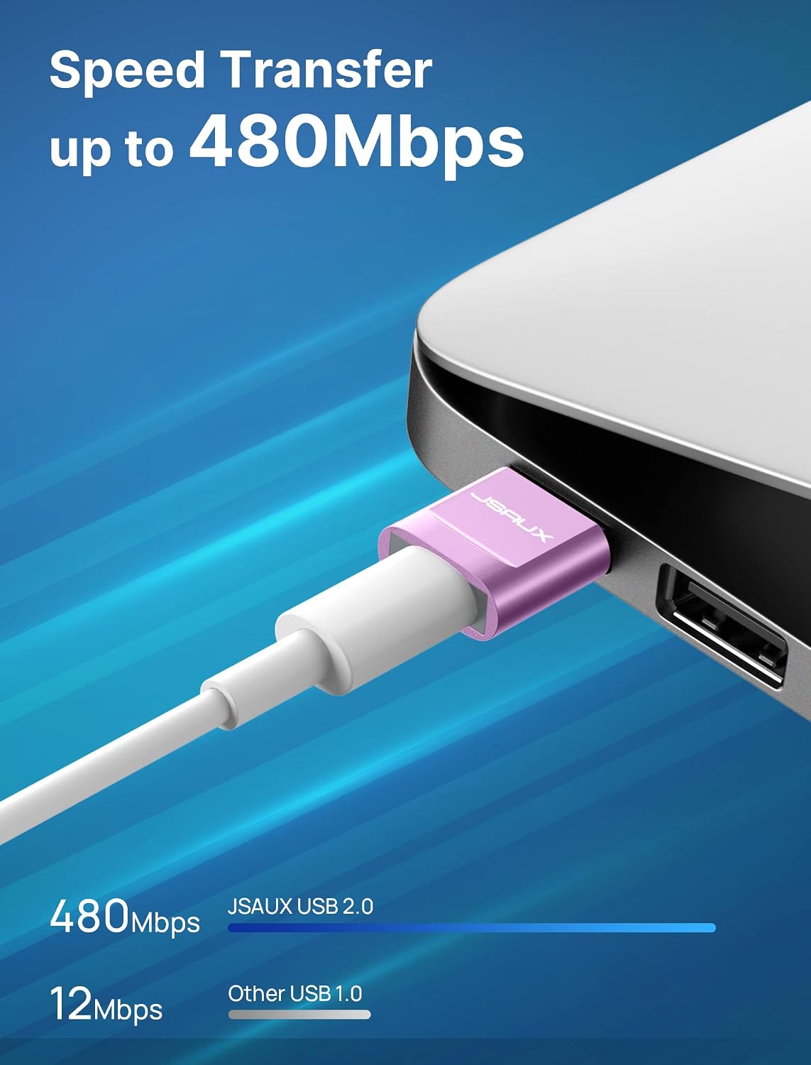 USB-C Female to USB-A Male Adapter 4-Pack, JSAUX Type C to USB Charger Cable Adapter Compatible with iPhone 13/12 Mini/Pro/Pro Max, Samsung Galaxy Note 10/20, S20/S21, Apple Watch Series 7 -Purple