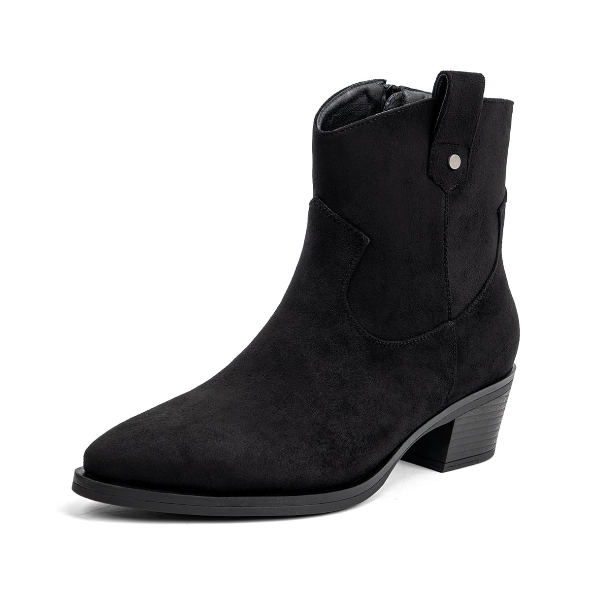 VJH confort Womens Western Ankle Boots Pointed Toe Low Chunky Heel Comfortbale Elegant Cowboy Cowgirl Booties