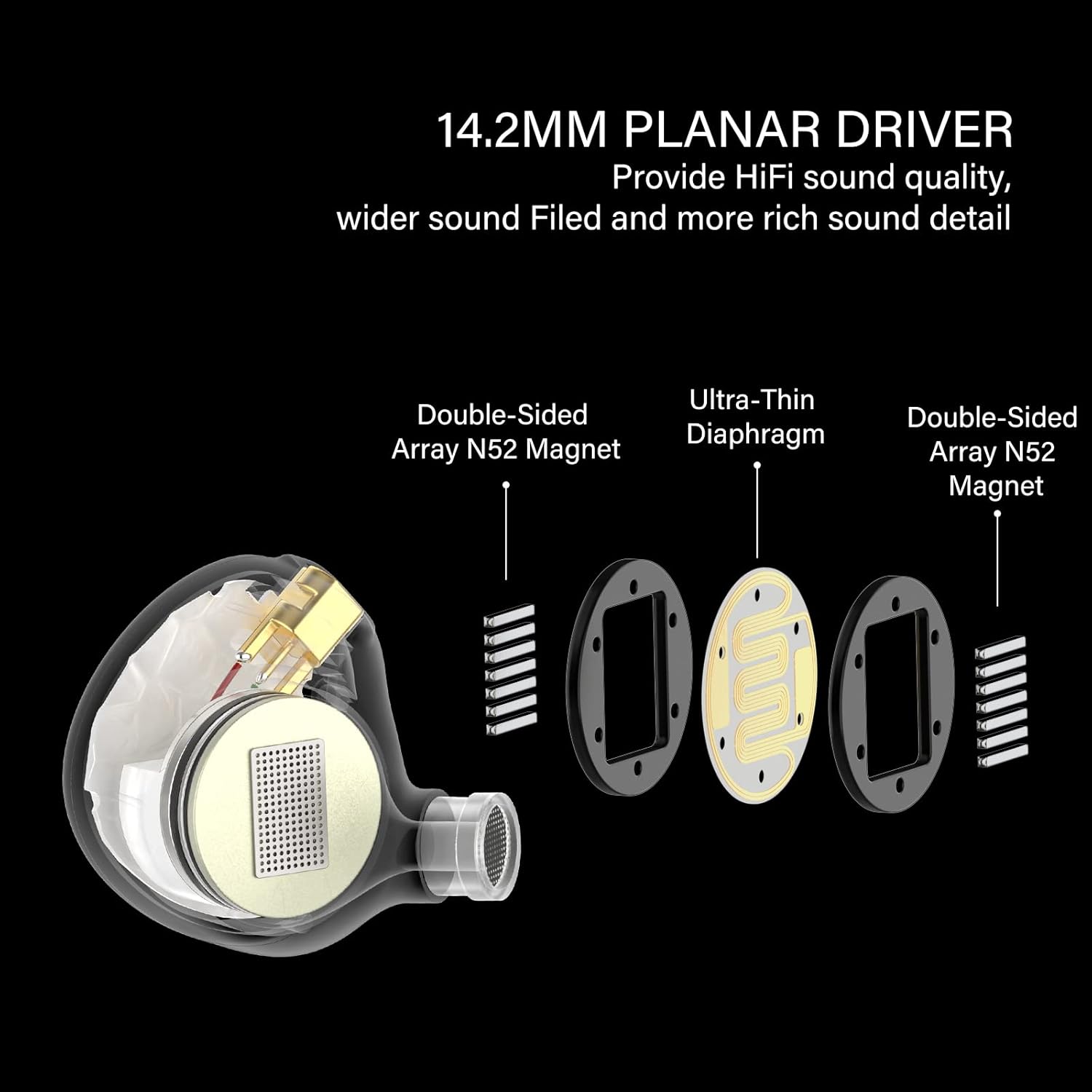 basn asone 14 2mm planar diaphragm driver in ear monitors earphone with two detachable mmcx cables for musicians drummers bass players singers white