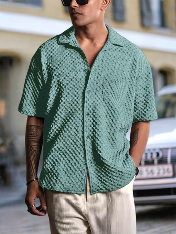 Image of Pinkmint Bubble Textured Shirt for Men ll Half Sleeve Stylish Button Down Shirt's ll Men's Pocket Shirt (Pack of 1)