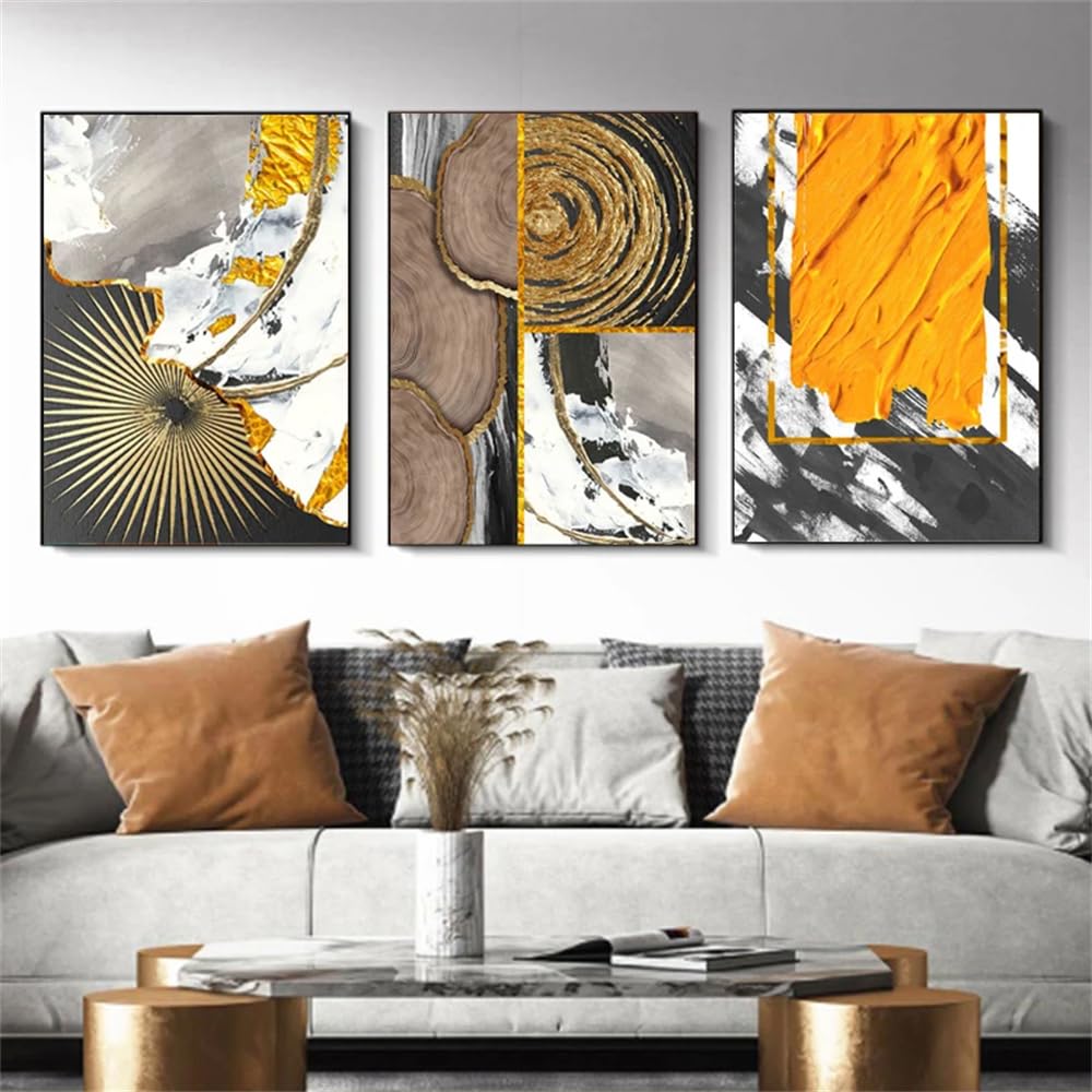 WUHBCZ Canvas Paints-Abstract Geometry Puzzle Art Prints Canvas Painting Wall Art Golden Art Posters and Prints Pictures Artwork for Living Office Room Decoration-60 * 80cm/3PCS (No Frame)
