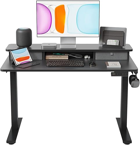 Miniatura 56 de BANTI Escritorio eléctrico de pie de 40 x 24 pulgadas con cajones dobles, mesa de pie ajustable en altura, escritorio de oficina en casa con estante