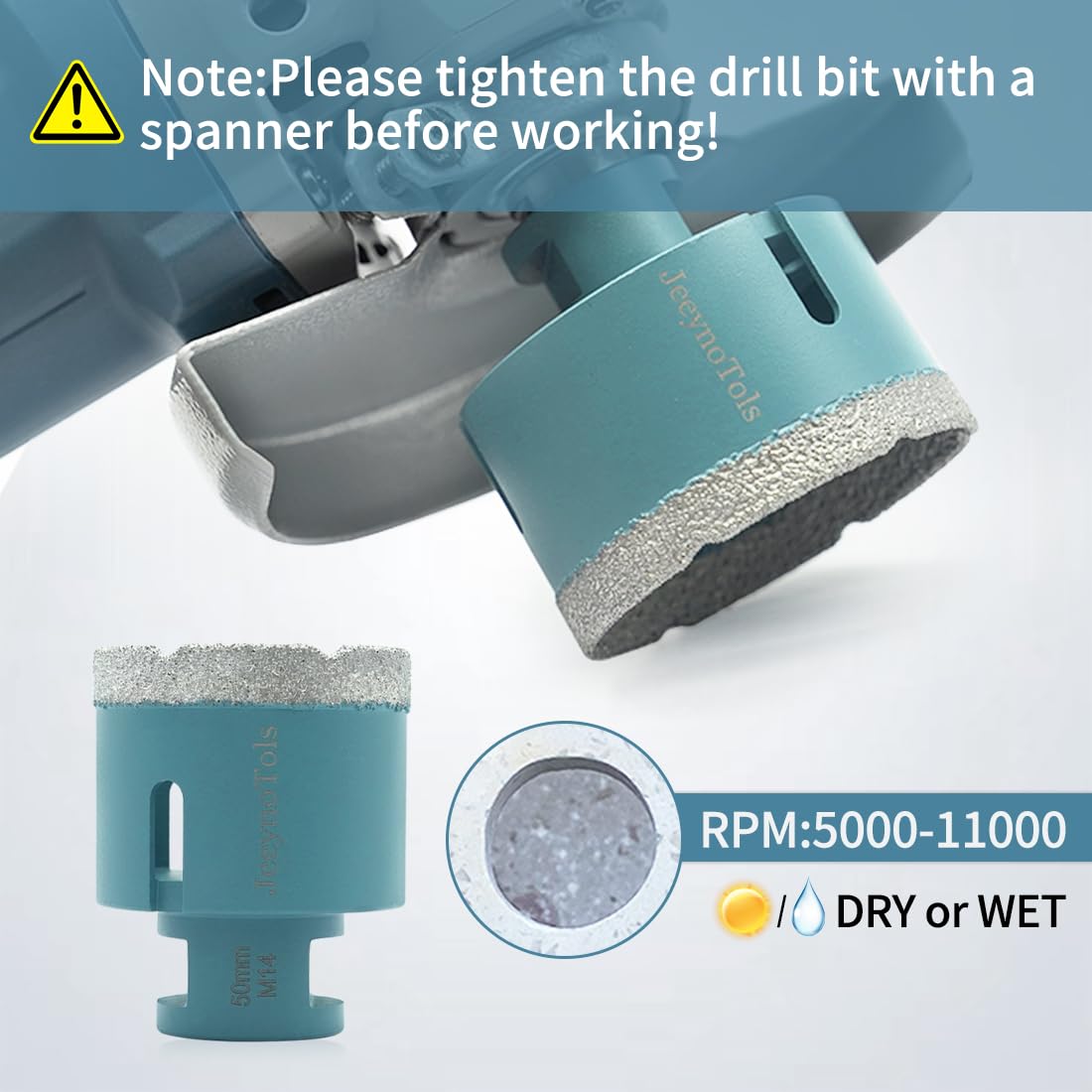 Dry Diamond Core Drill Bit - JeeynoTols 50mm Tile Drill Bit Porcelain Ceramic Tile Granite Marble Hole Saws with M14 thread - Image 2
