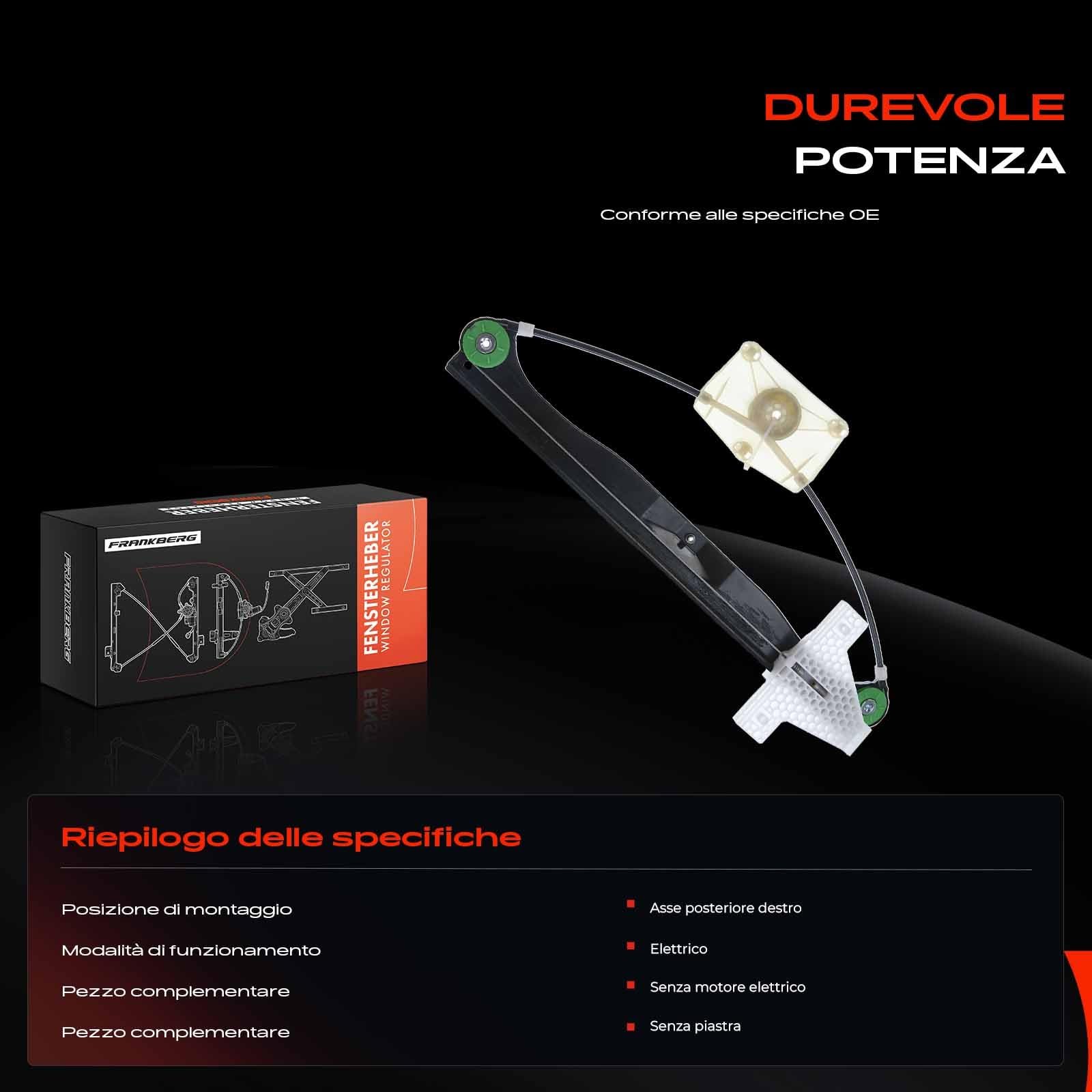 Frankberg Alzacristallo Meccanismo alzacristallo Elettrico senza Motore Posteriore destro senza piastra 4/5-Porte 2/3 porte Compatibile con A3 Sportback 8PA A3 8P1 Replace# 8P4839462A