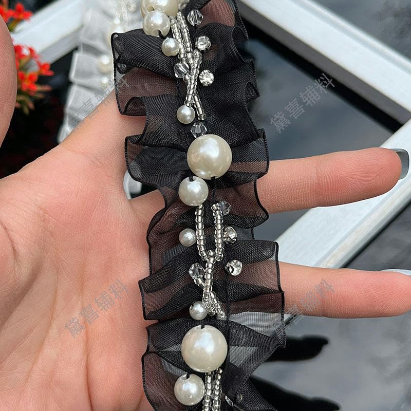 1 yard 4 CENTIMETRI di larghezza pieghe di organza peal passamanerie per la catena di vestiti che borda appliques patch cucito accessori per abiti da sposa-B