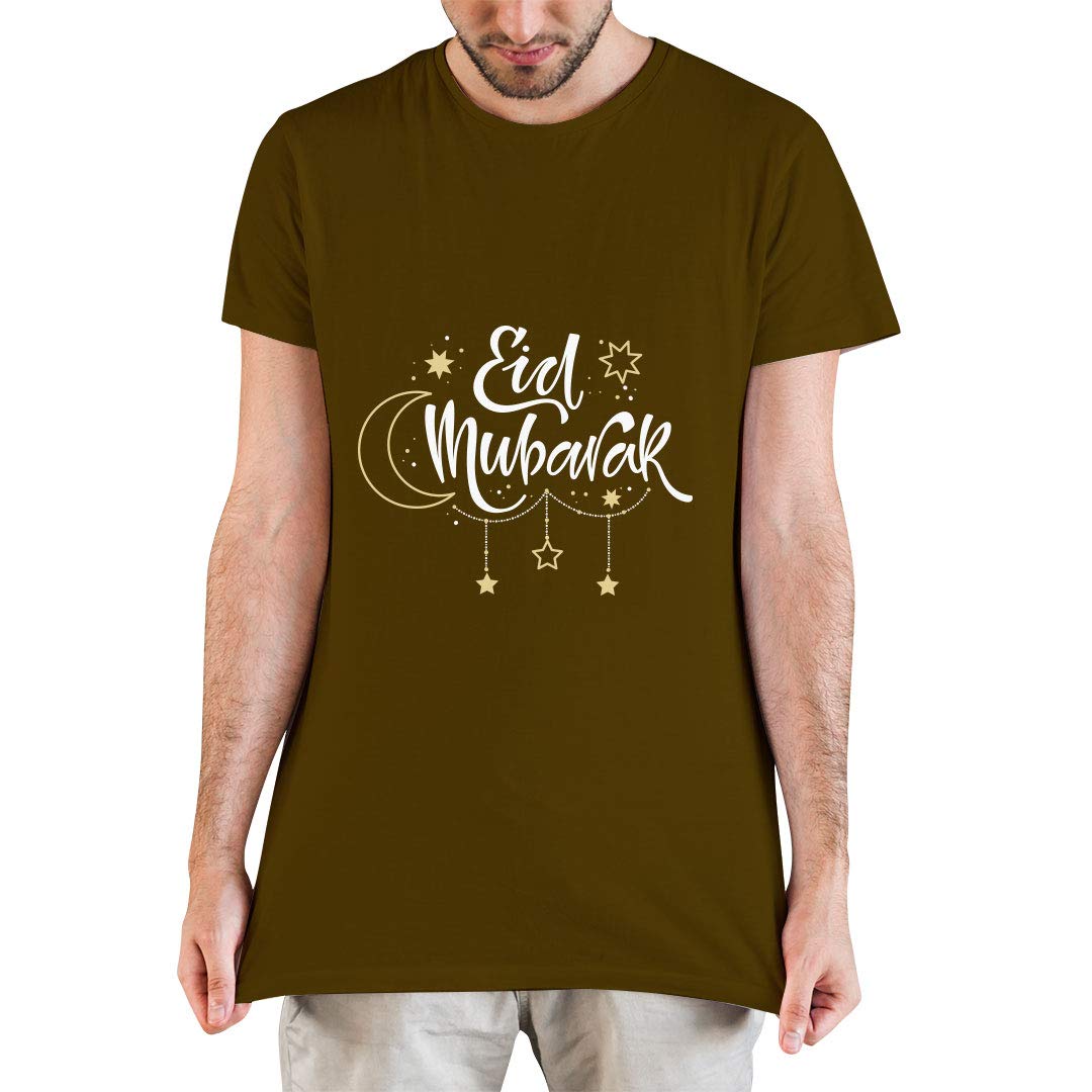 Eid Mubarak Tshirt Eid Al Adha Celebration Tshirt Unisex (Deep Orange-Yellow, M)