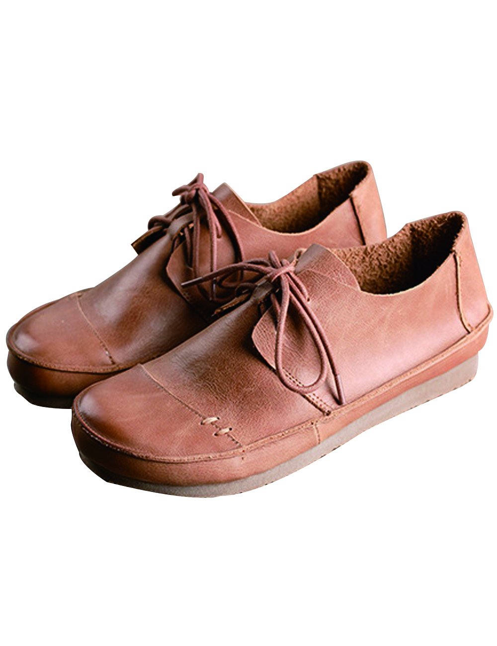 Zoulee Women's Round Toe New Leather Lace Up Flat Shoes