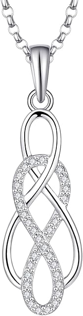 JO WISDOM Women Infinity Knot Necklace,925 Sterling Silver Pendant Necklace with 3A Cubic Zirconia with White Gold Plated Jewelry for Women