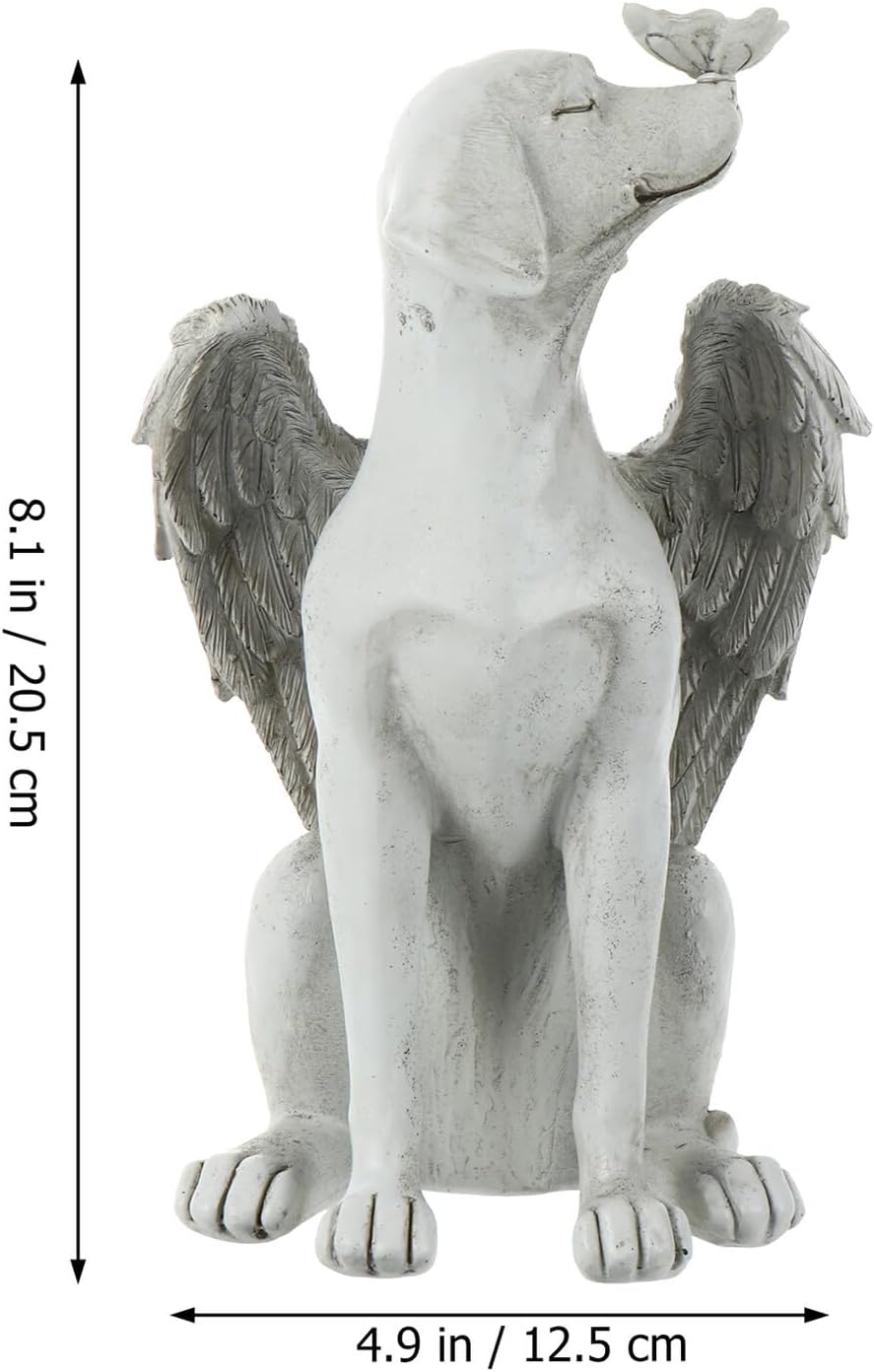 Kisangel Angel Dog Memorial Statue Resin Pet Grave Marker with Wings Outdoor Garden Tribute for Beloved Dogs Indoor Outdoor Commemorative Lawn Ornament
